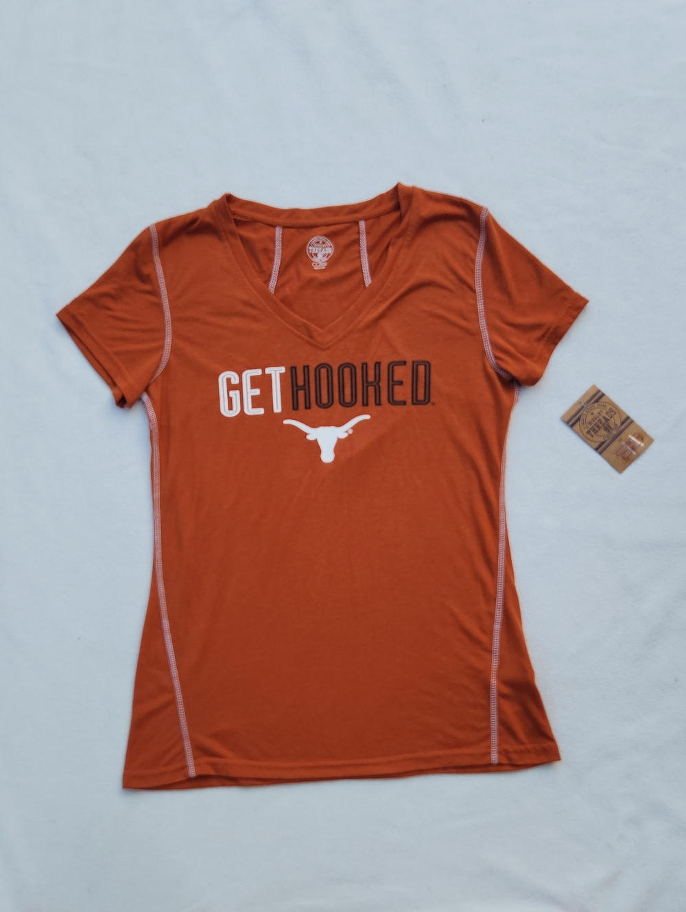 ​NWT Rivalry Threads Texas Longhorns "Get Hooked" V-Neck Tee - Burnt Orange Sz L